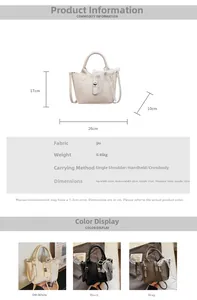 Detailed chart showing PU bucket bag dimensions, weights and available color options