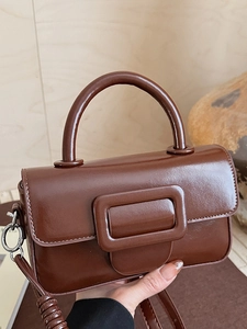 Women Minimalist PU Leather Square Crossbody Bag Solid Color Handbag With Large Buckle And Single Handle Casual Daily Shoulder Bag