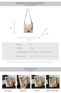 Straw tote bag size guide with dimensions, khaki and black colors, and weight info