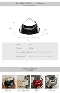 Detailed size chart and multi-color view of stylish PU leather crossbody bag for women