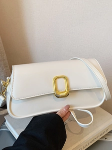 Minimalist PU Leather Small Square Crossbody Bag For Women Korean Fashion Large Capacity Shoulder Bag With Metal Buckle Solid Color Elegant Daily Handbag