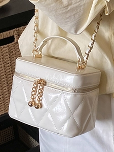 Borsa a tracolla trapuntata bianca con motivo a rombi e dettagli dorati da donna