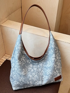 Large Capacity Floral Printed Tote Bag For Women Retro PU Leather Shoulder Bag Casual Commuter Hobo Handbag College Style