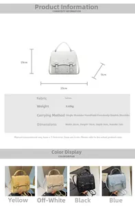 Detailed size specifications and color selection for this niche bowknot canvas backpack