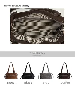 Detail view showing large tote interior lining and four available color variations