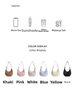 Detail showing the internal storage capacity for six colors of crescent crossbody bags