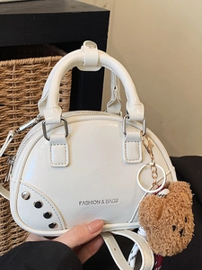 Petit Sac Coquille en Cuir PU Patchwork avec Rivets pour Femmes Minimaliste Imprimé Lettre Sac à Main de Navettage Sac à Bandoulière