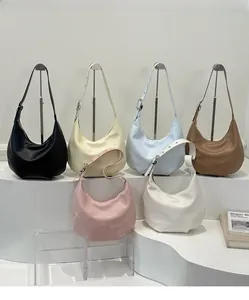 Detailed showcase of six colors for the vintage crescent-shaped faux leather shoulder bags