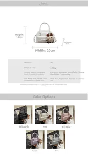 Detailed size guide and color matrix for the bow-accented PU bowling handbag