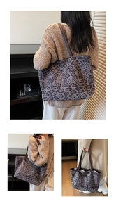 Détails du grand sac cabas imprimé léopard montrant la texture douce et les fines anses