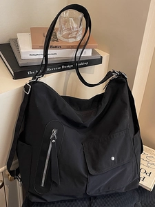 Large Capacity Canvas Tote Bag For Women Minimalist Utility Crossbody Bag Multi Pockets Urban Casual Daily Commuting Shoulder Bag