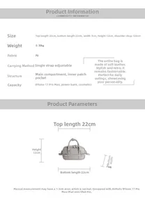 Spécifications détaillées de taille pour sac Boston minimaliste en similicuir gris