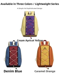 Detailed view of durable ripstop nylon texture and bungee cord system on backpacks