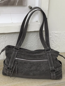 Retro Large Capacity PU Leather Underarm Bag For Women Contrast Stitching Shoulder Tote Bag Casual Commuter Handbag