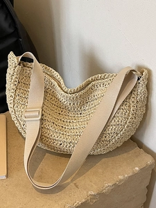 Borsa a Spalla in Paglia Intrecciata da Donna Borsa Hobo a Mezzaluna Borsa a Tracolla Estiva per Vacanza Con Tracolla Larga