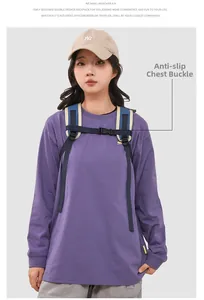 Detail showing the adjustable non-slip chest buckle on the backpack shoulder straps