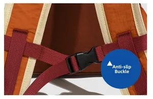 Detail of the non-slip buckle and durable straps on this nylon drawstring backpack