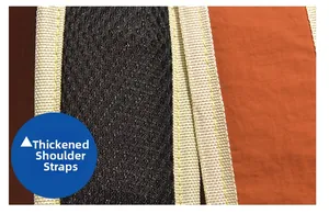 Detail of thickened shoulder straps with breathable mesh and reinforced orange nylon fabric