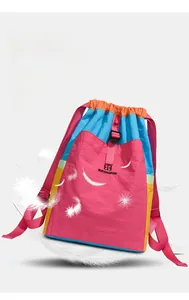 Macro detail of ultra-lightweight water-resistant nylon backpack with vibrant color blocking