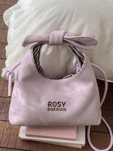 Fashion Women Purple Shoulder Bag Korean Style Bow Knot Handle Bucket Bag Minimalist Commute Handbag Crossbody Bag