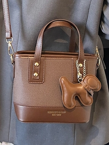 Sac bandoulière rétro bicolore en cuir avec charm chien et chaîne dorée