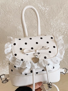Sac à dos blanc en cuir à pois avec bordure en dentelle et nœud élégant pour femme