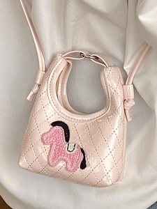 Mini sac à bandoulière rose matelassé avec broderie poney et finition brillante
