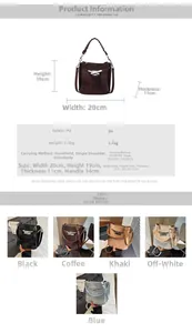 Detailed view of PU leather bucket bag with metal bow accent and color options