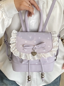 Mini sac à dos lilas à pois avec dentelle et nœud papillon pour femmes