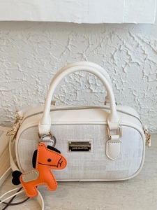 Women Vintage PU Leather Patchwork Boston Bag Elegant Stitching Handbag With Horse Charm Chic Daily Shoulder Crossbody Bag