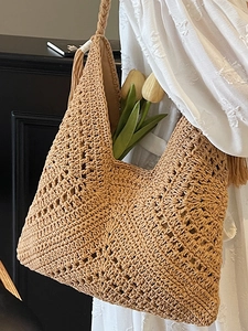 Fashionable hollow knit beach tote with tassels and large capacity bohemian style