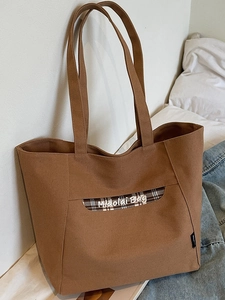 Sac Fourre-Tout en Toile de Grande Capacité pour Femmes Vintage Plaid Patchwork Sac à Épaule Décontracté École Cabas