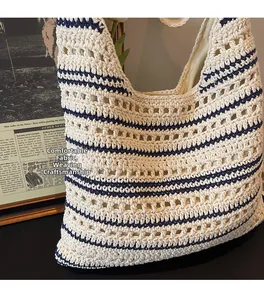 Detailed close-up showing the hollow straw weaving technique and vintage striped texture