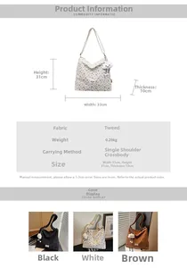 Detailed size chart for corduroy tote bag showing dimensions 33x31x10cm and weight 0.29kg