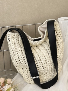 Women Woven Straw Tote Bag Large Capacity Crochet Shoulder Bag Urban Minimalist Casual Commuting Beach Travel Handbag