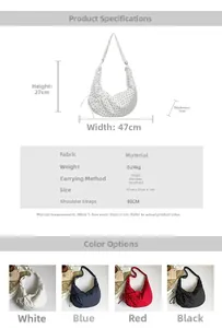 Detailed size chart and multi-color options for large capacity canvas shoulder bag