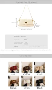 Detailed dimension chart for chic PU leather shoulder bag with metallic H-buckle