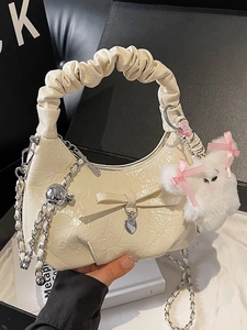 Sac Nuage Plissé avec Nœud Papillon pour Femmes Sac à Épaule en Cuir PU Doux Sac à Main Rétro avec Pendentif Cœur Sac Bandoulière
