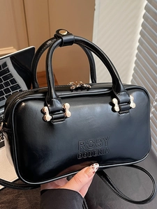 Fashion Women PU Leather Boston Handbag Solid Color Shoulder Crossbody Bag Urban Simple Commuting Office Small Square Purse