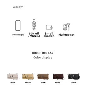 Internal capacity detail of minimalist square crossbody bag showing five color options