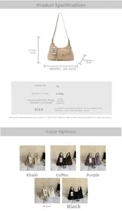 Infographie montrant dimensions et couleurs du grand sac hobo en cuir PU