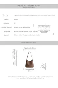 Spécifications détaillées de taille pour le sac fourre-tout vintage en cuir PU marron