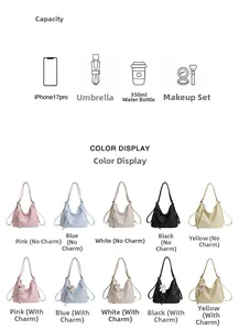 Multi-color tote bag options showing large capacity for umbrella, phone, and makeup