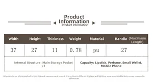 Detailed size chart for the PU leather tote bag with dimensions 37x27x11cm and weight 0.78kg