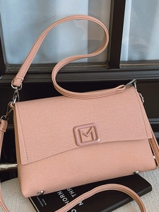 French Style Fashion PU Leather Shoulder Bag For Women Metal M Letter Square Flip Underarm Bag Elegant Daily Crossbody Purse