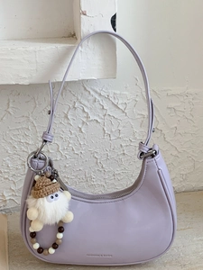 Minimalistische PU-Leder Sichel Knödel Schultertasche Für Damen Mode Halbmond Umhängetasche Mit Süßem Plüsch-Elf-Anhänger