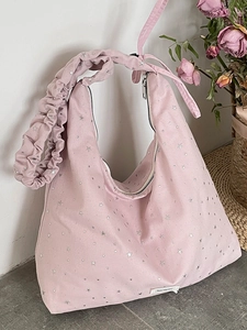 Fashion Star Print Canvas Tote Bag For Women Large Capacity Scrunchie Handle Shoulder Bag With Bow Detail Casual Handbag