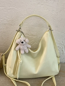 Korean Retro PU Leather Hobo Bag For Women Large Capacity Tote Shoulder Bag Casual Handbag With Plush Bear Pendant Fashion Urban Commuter Daily Bag