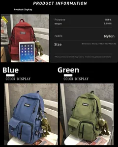 Detailed size comparison of the nylon backpack with a 30x13x43cm scale and colors