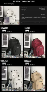 Detailed technical dimensions and multi-color options for the large nylon backpack